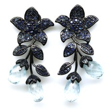 925 Sterling Silver 6 x 9 mm. Sky Blue Topaz Blue Sapphire Earrings