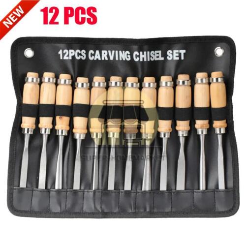 12 Piece Wood Carving Hand Chisel Tool Set Professional Woodworking Gouges Steel