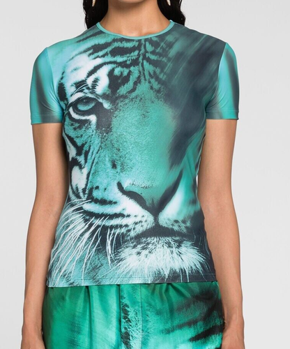 Womens T-Shirt Top Tee Roberto Cavalli Size XS Tiger Print Ladies Slim Fit - Picture 2 of 8