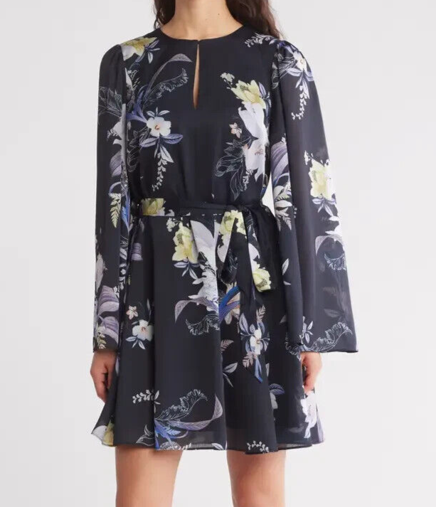NWT TED BAKER 2 US 8 Westin Decadence Tie Waist Long Flutter Sleeve Dress
