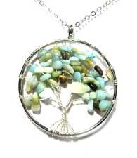 Silver Tone Amazonite Semi Precious Stone Tree Of Life 20" Necklace -NEW (#3008)