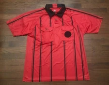 SOCCER REFEREE JERSEY SHIRT MENS LARGE SCORE BRAND RED BLACK FOOTBALL OFFICIAL L