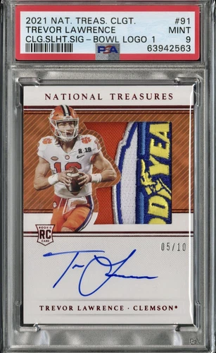 2021 National Treasures Trevor Lawrence RC Silhouettes Bowl Logo Auto 5/10 PSA 9