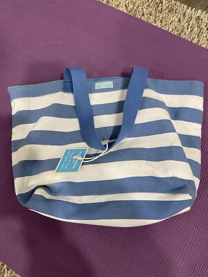 Dolce Gabbana Lt Blue Canvas Tote Bag Blue/White Striped NWT