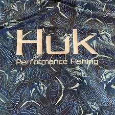 HUK Performance Fishing Long Sleeve Shirt Sz L Blue Stretch Outdoor Nautical