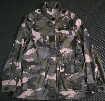 Divided By H&M Womens Multi-Pocket Lyocell Blend Pink Camo Sz 8 Jacket