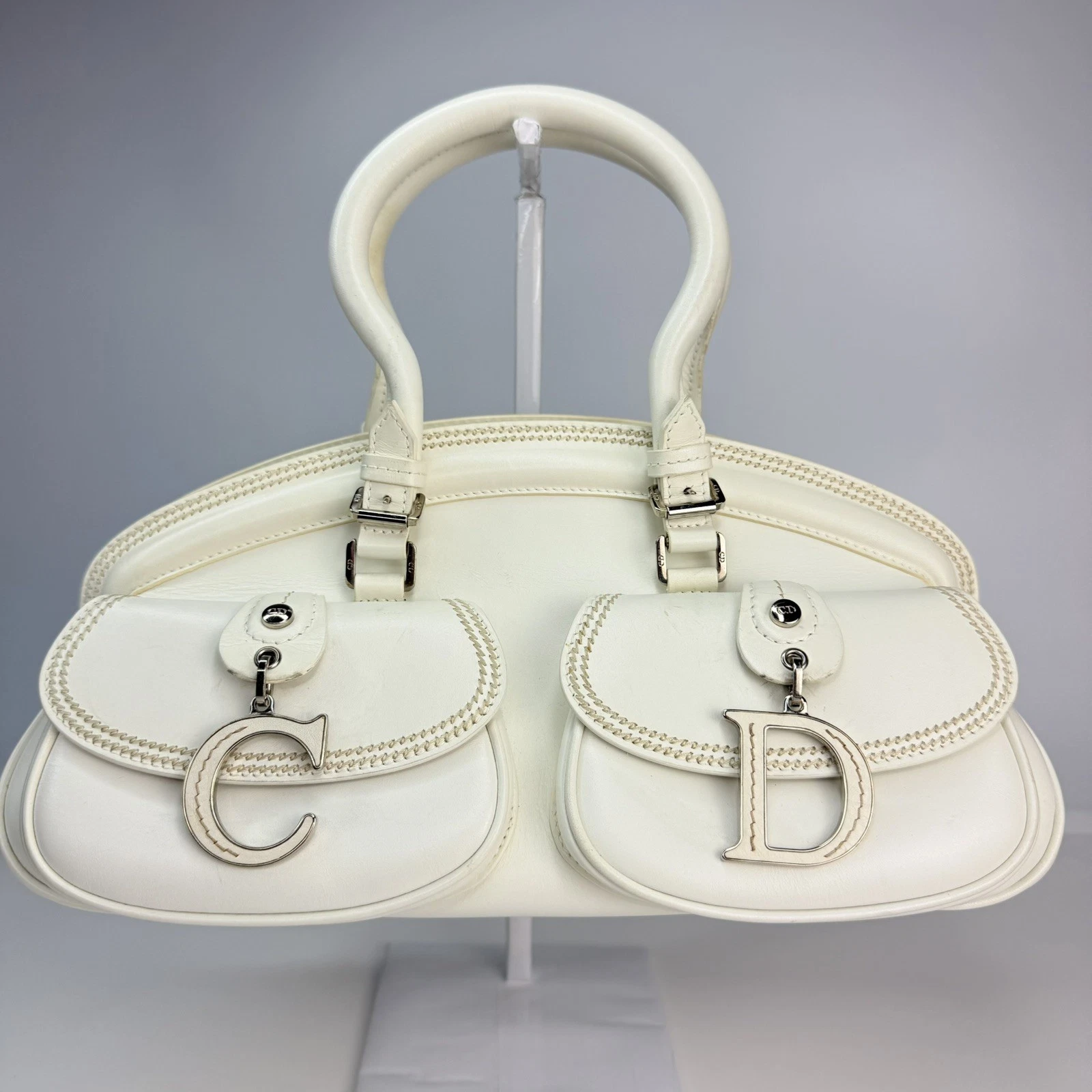 🤍 Dior Logo Charm CD Leather Ivory Handbag 🤍