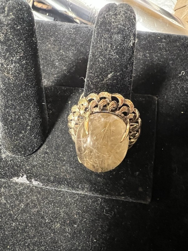 Vintage 9K yellow gold Rutilated quartz cocktail ring