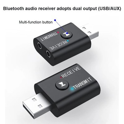 Bluetooth 5.0 2in1 Transmitter Receiver Car Wireless Audio Adapter USB 3.5mm Aux