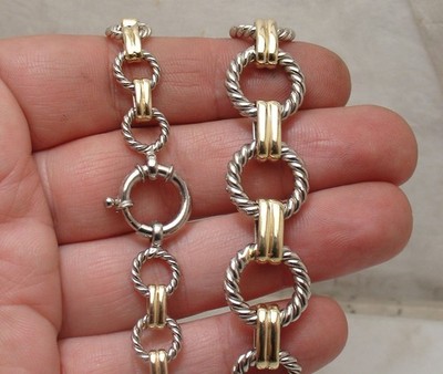 Technibond gedrehte Kreis Gliederkette Halskette 14K bicolor vergoldet Silber