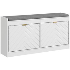 Shoe Storage Bench Narrow Shoe Cabinet with 2 Flip Drawers Seating Cushion and 4