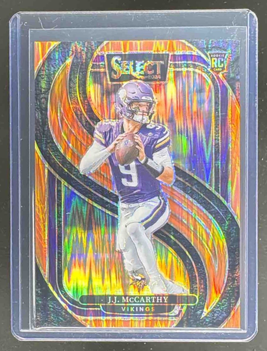 JJ McCarthy 2024 Panini Select #134 Orange Prizm Shock Premier Rookie RC 343/399