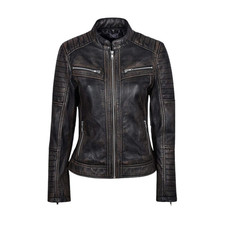 Women's Real Leather Vintage Motorcycle Distressed Leather Caf racer Jacket