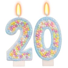 Macaron Number 20 Candle, 20th Birthday Decorations for Boys Girls Blue