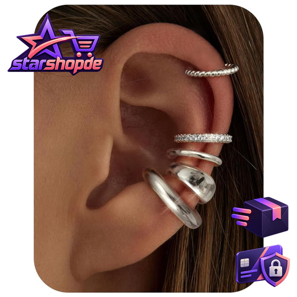 Ear Cuff 3Pcs FüR Damen Ohrclips Ohne OhrlöCher Gold Silber Schmuckset-image