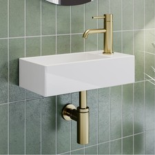 405mm Wall Hung / Countertop Basin Right Hand 1 Tap Hole Bathroom Cloakroom Sink