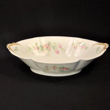 GDA Charles Field Haviland Limoges Oval Vegetable Bowl Pink Roses Green Shamrock