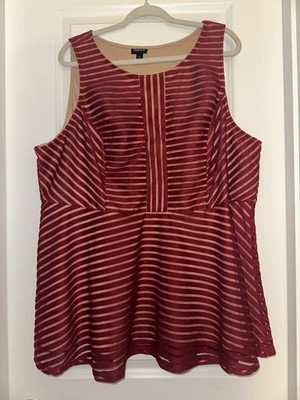 Torrid Blouse Peplum Red Striped Plus Sz 4 Career Wear Business Shirt Sleeveless