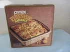 Vintage Pyrex Fireside Natural 2220-F Cake/Casserole Dish & Basket NEW