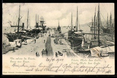 Trieste, Molo San Carlo, Hafen, Ansichtskarte 1900 