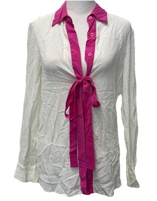 Prada Women s Button Up Blouse White and Pink Size Small 
