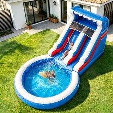 Commercial 24ft Large Inflatable PVC Bounce House Water Slide Big Pool  Blower