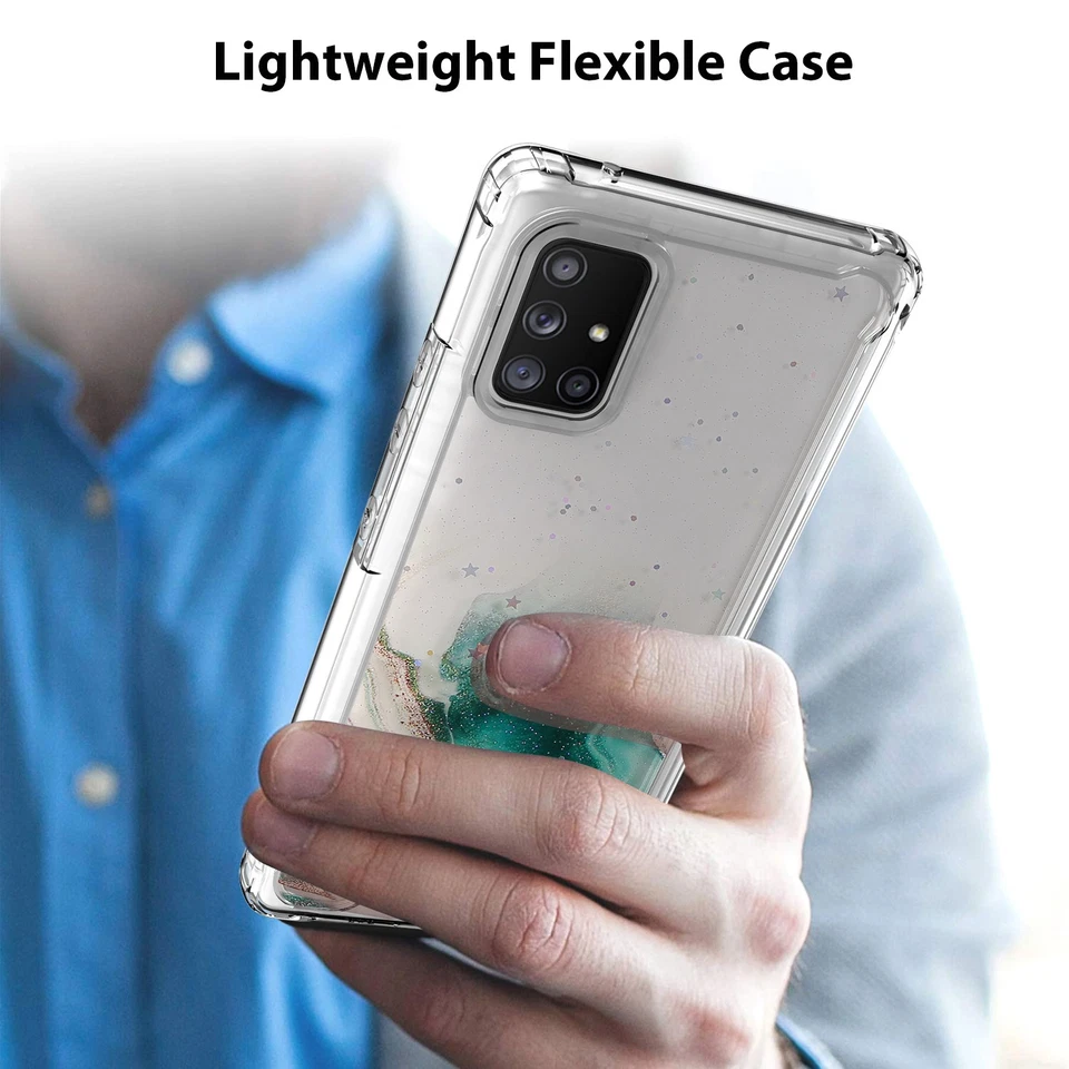 For Samsung Galaxy A51 5G Case Clear TPU Glitter Hard PC Back+Tempered Glass - Image 3 of 4