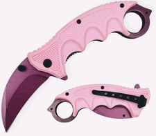 Pretty 5" Pink Spring Assist Folding Knife Curved Blade Secure Grip Handle