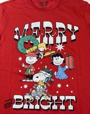 Christmas Peanuts Snoopy Merry And Bright Unisex Red T-Shirt Size XL