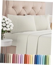 Size 4 Piece Sheet Set - Comfy Breathable  Cooling Full 42 - Beige Stripes 2