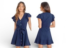 Lulus Daytime Dreamer Navy Blue Button-Up Mini Dress, size medium