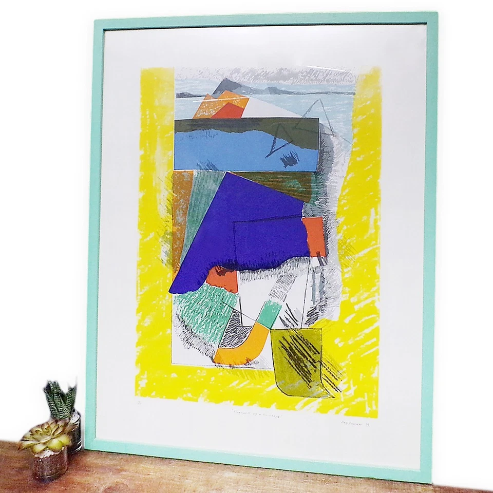 Винтажная трафаретная печать 1970-х абстрактная в рамке подписанная оригинальная ограниченный выпуск искусство - Изображение 2 из 4