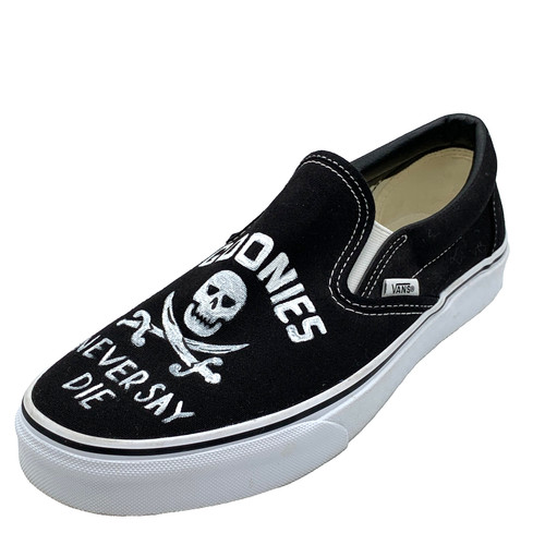 Custom Hand Painted Vans Shoes Men 8.5 Women 10 SlipOn Black Skull Horror Art