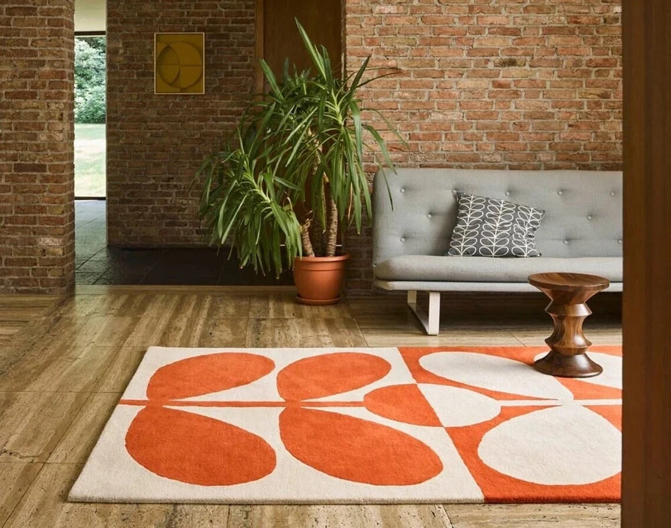 Alfombra acolchada a mano con vástago de los años sesenta 100 % lana alfombra de área grande color amarillo blanco Foto 3 de 4