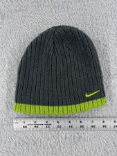 Nike Beanie Toque Youth 4-7 Gray Green Knit 100 Acrylic Swoosh Ski Outdoors