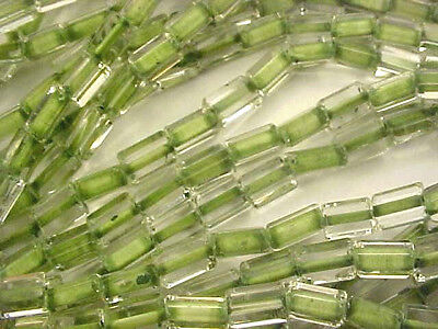 Vtg 300 OLIVE GREEN LINED CLEAR PILLOW GLASS BEADS 5X3.5mm #090610h