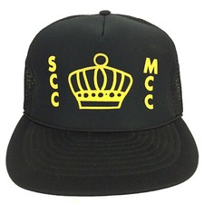 Vtg SCC MCC Crown Cap Spell Out Logo Mesh Foam Snap Back Trucker Baseball Hat