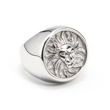 Vintage Lion Head Round Signet Ring Stainless Steel Men's Biker Ring Size 7-13