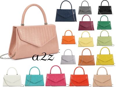 Damen Kunstleder Mock Clutch Tasche Top Griff Abendtasche Party Handtasche Hochzeit