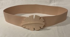 Vintage 70s 80s Elastic Stretch Belt Pastel Peach Leaf Buckle