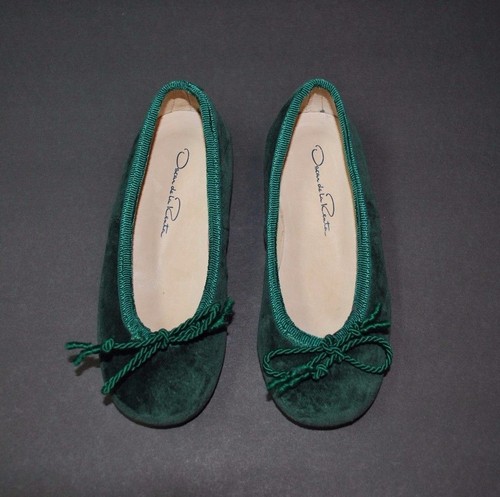 Schöne Designer OSCAR DE LA RENTA Mädchen grün Samt Ballerinas 26 Spanien - Bild 6 von 11