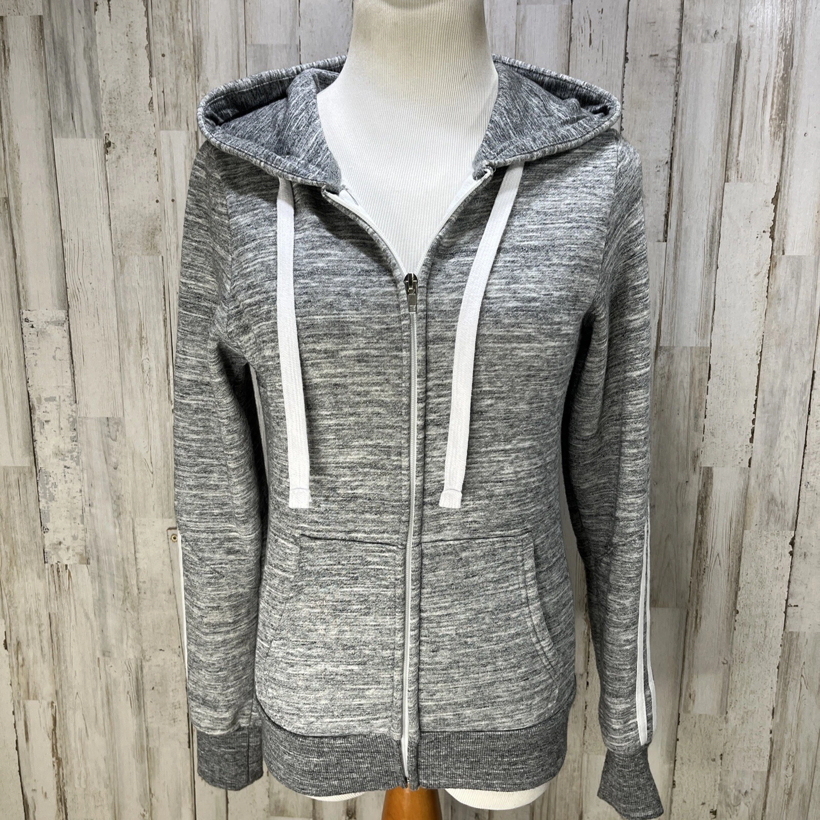 Reflex LOVE Pullover Hoodie Womens Sz S Gray Soft Zip Sweatshirt Kangaroo Pocket