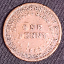 Three Times Three Chapter No 5 Masonic Penny Token Trenton New Jersey MARKED