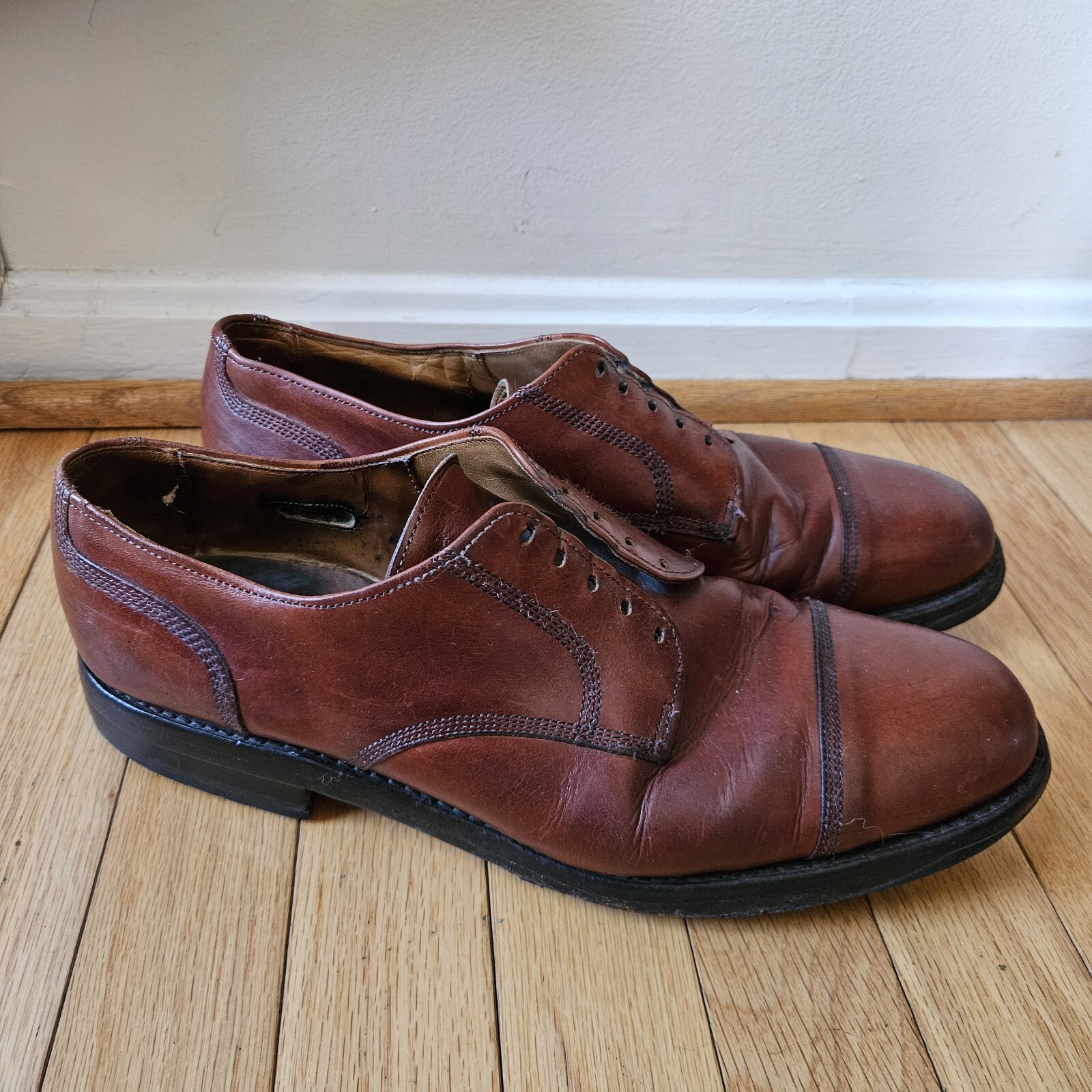 SAOLA Scarpe Allen Edmonds da uomo in pelle con punta a cappuccio Derby 10 5 D marrone suola Vibram business