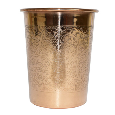 Water Tumblers Glass Beautiful Flower Design Travellers Copper Cups Mug Ayurveda