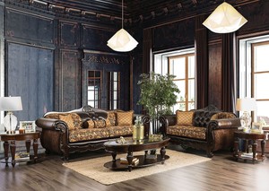 Details About Quirino Tan Dark Brown Leatherette Sofa Set Living Room Set