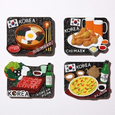 Korean Food bibimbap pajeon pork chi maex refrigerator magnet foreign gift 4PCS