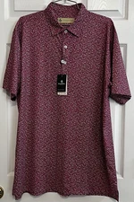 Donald Ross Men's Leaves Print Golf Polo Shirt, Sangria/White/Black, NWT