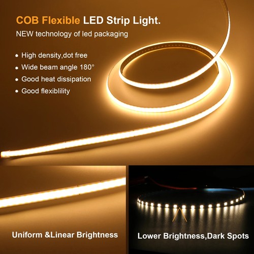 5V 12V COB Strip 3mm 5mm LED Light Bar 320Leds/M High Density Flexible strip - Picture 5 of 13