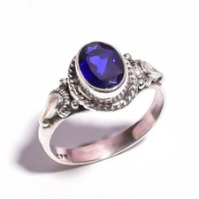 AAA Blue Sapphire Ring 925 silver Sterling Handmade Gemstone Boho Jewelry New